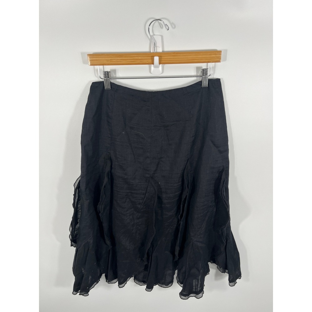 Y2K 100% Linen Midi Skirt Womens 8 Black Ruffle Whimsigoth Dark Fairy Grunge - Picture 2 of 7